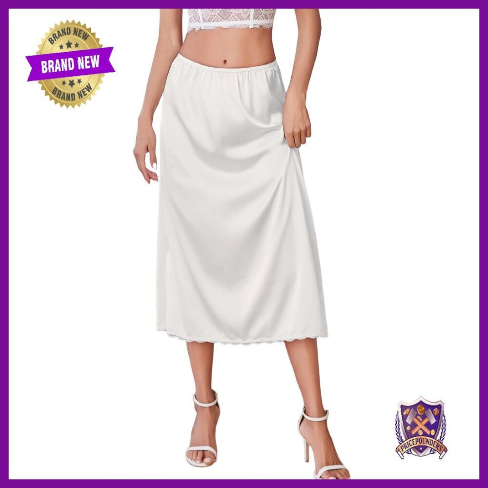Satin Half Slip 36" Lace Trim Underskirt for Dresses S-XXL